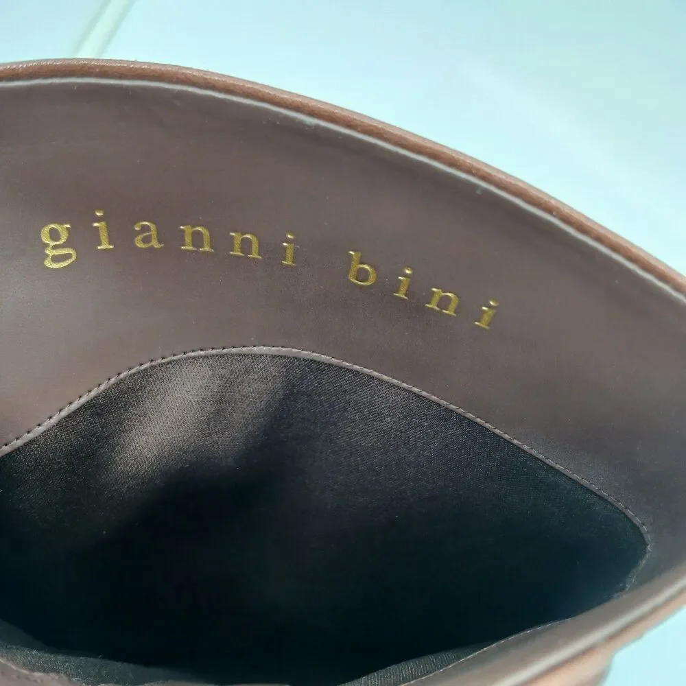 Gianni Bini Brown Leather Tall Riding Boots Womens Size 6.5M Stretch Calf